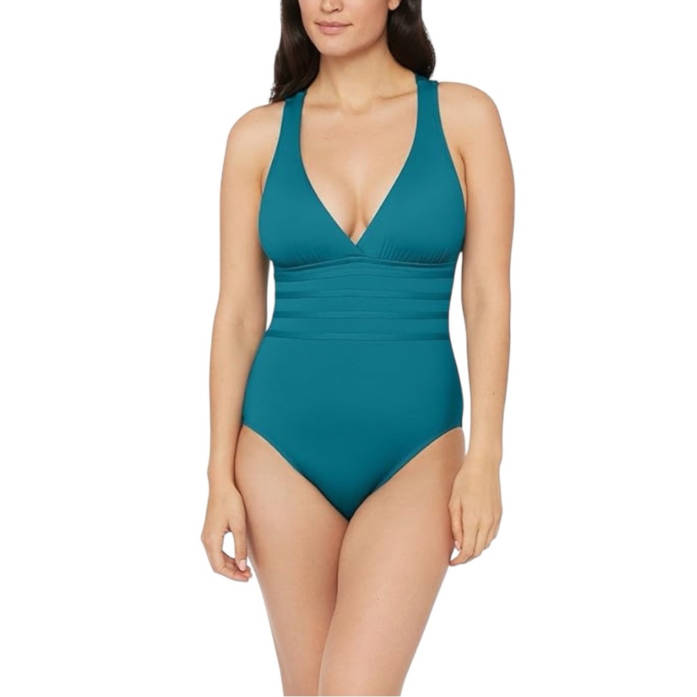 La Blanca Dark Teal One-Piece Swimsuit with Tummy Control & Cross Back Straps